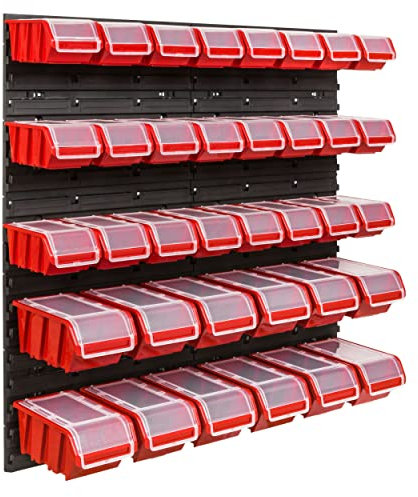 Lagersystem Werkstattregal | 78 x 78 cm | 36 stck. Box | Wandregal mit Stapelboxen - Wandplatten Extra Starke Schüttenregal Warkzeuglochwand Lagerregal Garage Regal