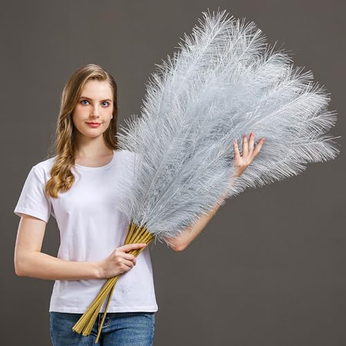 Aurora Prime Kunstpampasgras, 114 cm, groß, Boho-Dekor, flauschig, künstliches Pompas, Gras, Dekoration, hohe Vasenfüller für Zuhause, Hochzeitsdekoration, 7 Stück (Silber, 7)