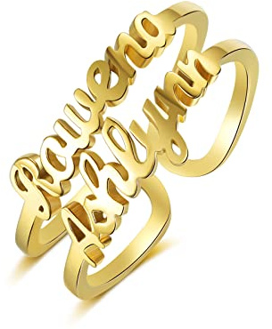 kaululu Personalisiert Ringe mit Namen für Damen Edelstahl Offener Ring Einstellbar Drehring Herz Schmuck Geschenk für Geburtstag Weihnachten Valentinstag Muttertag