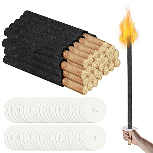 Cecaylie antorchas de cera para jardín, Antorchas de cera para exteriores tiempo de combustión 45 min, para senderismo incl. protección de manos con mango extra largo para niños antorchas, 100 piezas