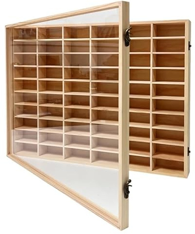 Wooden Wall Mount Display Case for Hot Wheels, with Dust Resistant Door, Matchbox 1/64 Scale Diecast Model Cars Display Storage Organizer Case, Stores up to 60 Cars