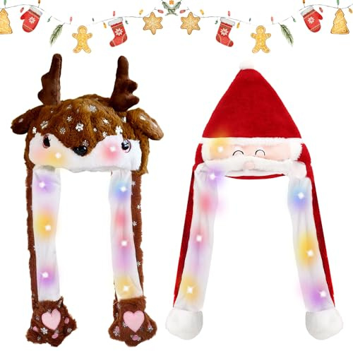Sunshine smile Mütze mit Beweglichen Ohren,Mütze mit Beweglichen Ohren,Weihnachtsmützen mit LED,Mütze Bewegliche Ohren,Weihnachtsmütze mit Beweglichen Ohren,Mütze mit Ohren
