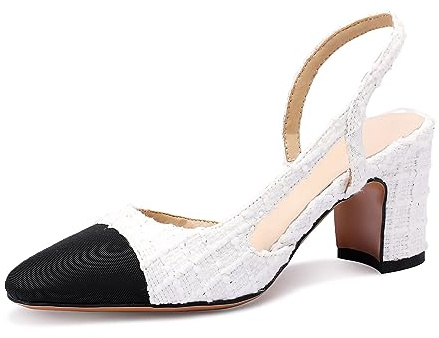 Miraazzurra Slingback-pumps för damer, med täckt rund tå, blockklack, tvåfärgade, lediga, tjocka klackar, kontorsskor, 39 EU
