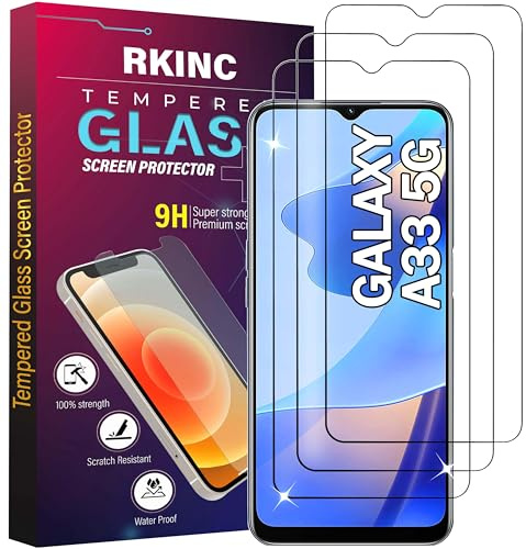 RKINC 3 Stück, Panzerglas Schutz Glas für Samsung Galaxy A33 5G, Panzer HD Displayschutzfolie, 0,33 mm kratzfest, splitterfrei, blasenfrei