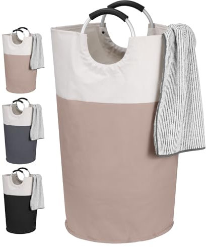 IHOMAGIC 95L Oxford Stoff Wäschekörbe Wäschebehälter mit Griffen, Faltbarer Wäschesammler, Aufbewahrungstaschen für Badezimmer, Schlafzimmer, Wohnzimmer, Dekorierbarer Aufbewahrungskorb (Khaki)