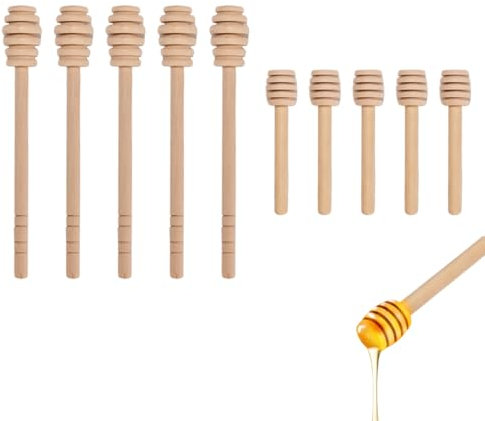 Edgnb Wooden Honey Dippers 10 Pcs Set Honey Dipper Sticks Honey Mixing Stirrer for Party Favors Décor Food Boards, 5 Pcs 6 Inches & 5 Pcs 3 Inches, FMB-10g