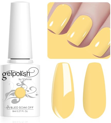 Vishine 8ml Pastel Gel Nail Polish Macaroon Yellow Gel Polish Soft Bright Colors Long-Lasting Soak Off Nail Art Manicure Salon at Home, L186