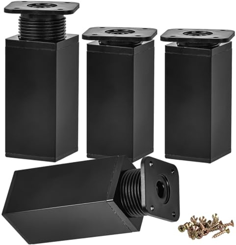 Btowin 8 inch Adjustable Square Furniture Legs, 0-20mm, Matte Black 4 Pcs | Durable Aluminum Alloy, 0-20mm Adjustable Height, Supports 400lbs, Anti-Rust, Easy DIY for Cabinet, Desk, Sofa & Cupboard