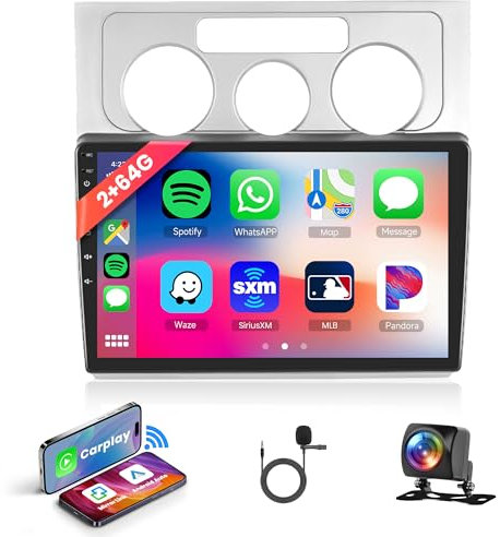 2G+64G Android Autoradio 2 Din für VW Touran 1 2003-2010 mit Wireless Carplay Android Auto Navi GPS Mirror Link 10.1 Zoll Autoradio mit Bluetooth FM/RDS/DAB/OBD/DVR/EQ Lenkradsteuerung Rückfahrkamera