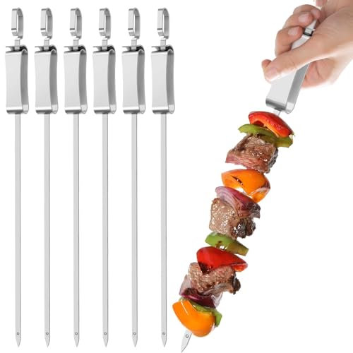 Lot de 6 brochettes à brochettes en acier inoxydable, pour barbecue à chachlik, brochettes en métal avec curseur, réutilisables, pour la viande, les légumes, le pain grillé
