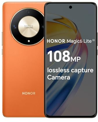 HONOR Magic6 Lite, Sim-Free Mobile Phones, 5G Smartphone, 8GB+256GB, 6,78” Anti-Drop 120Hz Display, 108MP Triple Rear Camera, 5300mAh Battery, Dual SIM, Android 13, Sunrise Orange (Renewed)