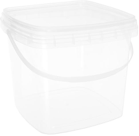 PRETYZOOM Secchio Quadrato in Plastica Pp Trasparente Da 1,5 l Con Coperchio Ermetico e Manico, Secchiello Per Gelato e Alimenti, Contenitore Portatile Multiuso Per Picnic e Uso Domestico