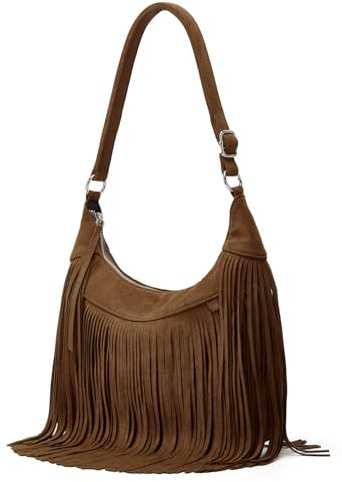 Suede Fringe Crossbody Bag for Women Ladies Stylish Leather Shoulder Bag Purse Handbag Fall Winter Spring 2025