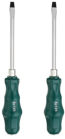 sourcing map 2pcs SL6 Flat Head Screwdriver 8.9 Magnetic Demolition Slotted Screwdrivers 4.9 CR-V with Ergonomic Handle for DIY Repairing, Green
