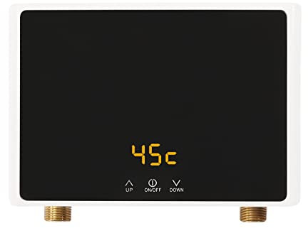 5500W Durchlauferhitzer Mini Warmwasserbereiter unter der Spüle, 220V Thermostat-Waschheizsystem mit Fernbedienung und Touchscreen-Display für Küche und Bad (Weißes Gehäuse,schwarzer Bildschirm)