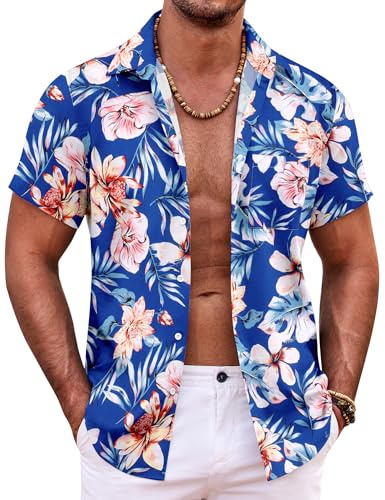 COOFANDY Mens Hawaiian Shirts Short Sleeve Summer Holiday Shirts for Men Button Down Tropical Beach Shirts Tops