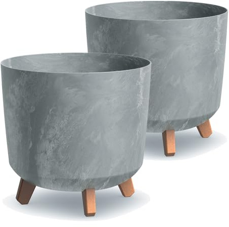 Tymar Übertöpfe groß mit Füßen, Blumenübertopf, Blumentopf Gross, Blumenkübel matt, Pflanzkübel für Außen und Innen ((2pack) Beton ; Höhe 28,5 cm/ø 30 cm)