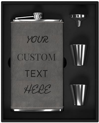 Juego de Regalo de Petaca Grande Personalizada 355ml/12oz, Petacas de Alcohol Personalizado para Hombres, Petaca Grande con Texto Personalizado para Regalos de Boda, Padrinos o Cumpleaños (Gris)