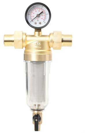 Cozyel Rückspülfilter Wasserfilter 3/4 Zoll DN20 Ausspülbarer Feinfilter Wasser Vorfilter Sedimentfilter mit Manometer, Wasserhahn Ersatzfilter zur Trinkwasser, Brunnenwasserschlauch Filterkombination