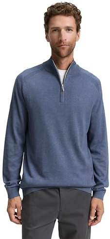 Tom Tailor Herr 1047569 Troyer stickad tröja med logotypbroderi, 18964 – Vintage Indigo Blue Melange, L