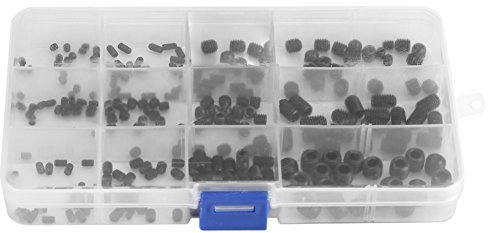 240pcs Carbon Steel Hex Screw Set With Grub Screws Bolts in Plastic Case for Home Office Appliance and Furniture