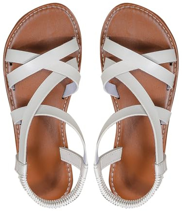 Générique Mule Confort Femme Sabots Femme 41 Chaussure Sandales D'Été À Fond Plat Et Bout Rond pour Femmes,Bout Ouvert,Boucle À Une Ligne Tong Talon Aiguille Sandales (White,37)