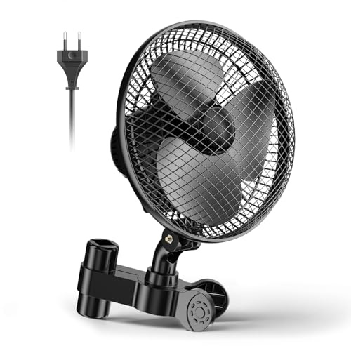 Trsaow Clip Grow Ventilator,20-W-Hochgeschwindigkeits-Zuchtzelt 2 Geschwindigkeiten (1500/2100 U/min) 120° vertikal und 90° horizontal schwenkbar Verstellbarer Clip für gesundes Pflanzenwachstum