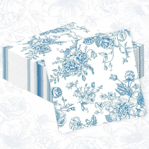 Staubblaue Cocktail Servietten Mit Blumenmuster Papierservietten | 40 Stück Staubblaue Cocktail Servietten Mit Blumenmuster Papierservietten Für Hochzeitsparty Brautdusche Babyparty