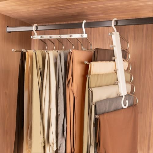 Harbour Housewares Trouser Hangers - Pack of 2 (12 Rails) Space Saving 6-in-1 Wardrobe Organiser and Space Saver Trouser Rack Closet Clothing Storage with Dual Swivel Hooks for Trousers, Jeans
