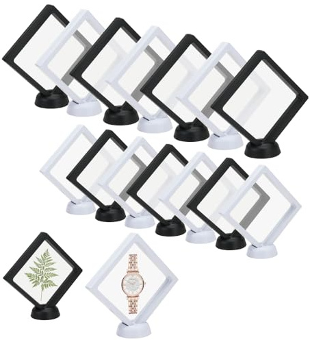 Zoyiancy 16 StüCk 3D Schweberahmen, Münz Floating Frame Display Halter, Transparenter Schwimmende Rahmen mit Ständern für AA Medaillon, Schmuck (Schwarz und Weiß)