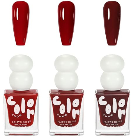 Nail Polish Sets - 3Pcs Red Nail Varnish Set - Quick Dry & Long Lasting Cherry Red Nail Polish - Non-Toxic Water Based Burgundy Nail Varnish,No Need UV Cured for Women Girls DIY Nail Art