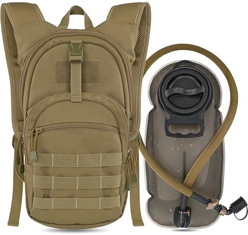 MARCHWAY Tactical Molle Hydration Pack with 2.5L TPU Water Bladder, Low-Profile Organized Military Backpack for Hiking, Cycling, Backpacking, Hunting, Running (Tan)