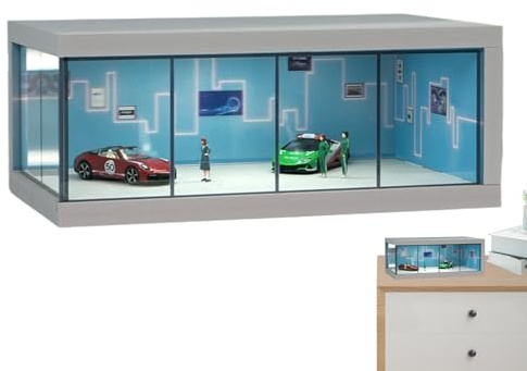 Aufbewahrungsbox für Automodell – staubdichte LED-Vitrine, stapelbarer Fahrzeug-Spielzeug-Organizer, realistischer Parkplatz-Stil, Sammler-Vitrinen-, Dekorationsstück, einzigartiges Geschenk