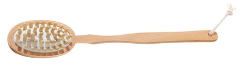 SKISUNO Spazzola per Doccia Manico in Legno Beige, Scrubber Esfoliante per Corpo, Facile da Controllare e Pulizia Profonda della Pelle, per Bagno