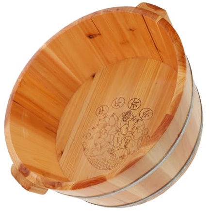 DEARMAMY Bañera para Pies de Madera Marrón Diseño Profundo para Cobertura Total, Fácil Transporte, Adecuado para Sauna y Viajes