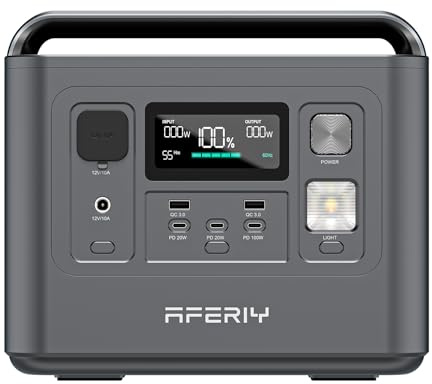 AFERIY Tragbare Powerstation 800 W, 512 Wh LiFePO4-Batterie | Solargenerator mit 230-V-Steckdose und LCD-Anzeige für Camping, Wohnmobil und Notstrom
