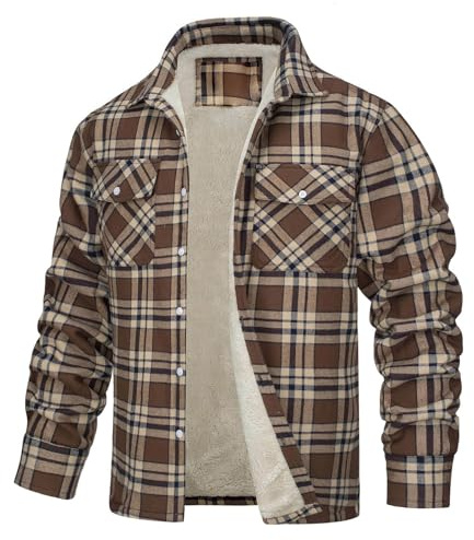 Generisch Veste d'hiver pour homme chaude en flanelle avec capuche - Chemise thermique à carreaux style bûcheron - Hoodie pratique avec zip - Veste en flanelle bûcheron, kaki, XL