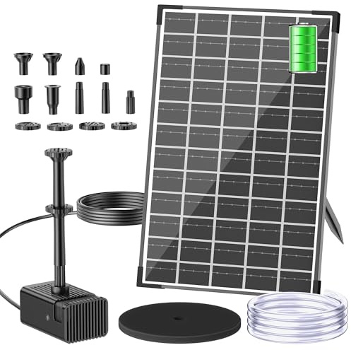 Biling 12W Solar Water Fountain with 5000 mAh Battery Backup, Floating Solar Fountain Pump with 10 Nozzles Hose for Small Garden Pond Water Features Bird Bath Garden Displays, 300 L/H Pond Pump