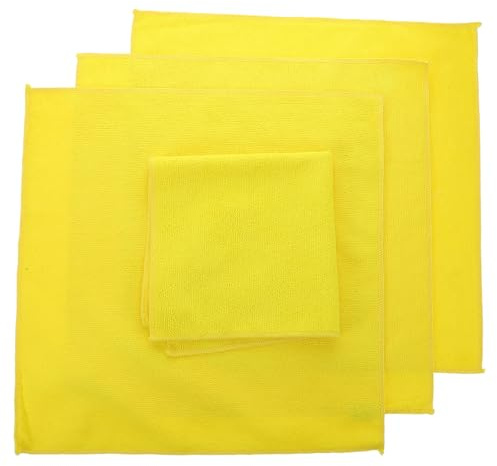 INOOMP Microfiber Kitchen Dish Cloths 4pcs Super Absorbent Lint-Free Wiping Towels for Dishes, Pans, and Car Surfaces Yellow Reusable Washcloths for Home and Vehicle Care