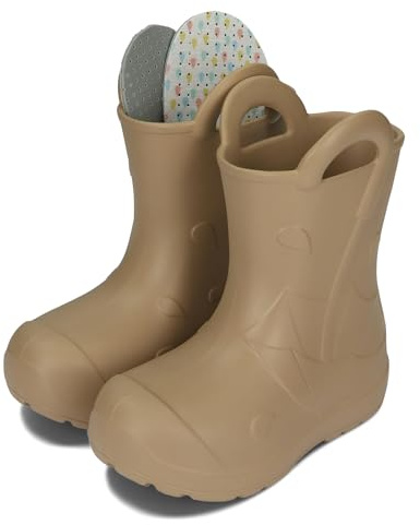 BeKiddy Barngummistövlar av EVA med handtag ultralätta, vattentäta och halkfria, 22/23–34/35., Kamel, 34/35 EU