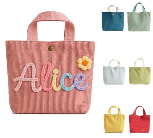 ZYHJJ Bolso de mano de pana personalizado, nombre bordado de cuerda de algodón, Bolso De Viaje For Mujer, Regalo De Vuelta Al Cole For Estudiantes,Bag De Viaje Ligero For Uso Diario