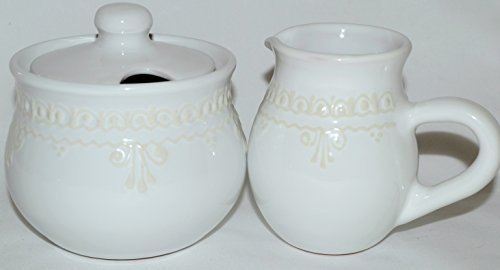 Unartikat - Set zuccheriera e bricco per il latte in ceramica, con punta bianca dipinta a mano