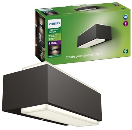PHILIPS Stratosphere Outdoor LED Wandleuchte, Anthrazit, 2er-Pack | 9W, 1000 lm, 2700 K, IP44 Wetterfest, Integrierte LED, Vertikales Licht