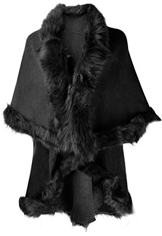 ZLYC Damen Open Front Faux Fur Poncho Cape Cardigan Sweater Strickjacke (1er Pack)