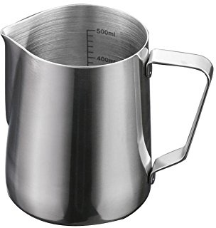 Eleoption Milch Aufschäumen Krug Milchschaumkännchen Edelstahl Milk Frothing Jug mit Skalierung für Espressomaschine Kaffee Milchschäumer und Latte (600ml)