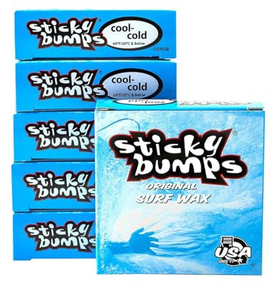 Sticky Bumps Original surf Wax Cool-Cold - 6 Pack | Long-Lasting Surfboard Wax | Great Bump Building for Surfing | Non-Toxic, Nature-Safe | for Surfboard surf Wax Temps 69°F / 20°C & Below.