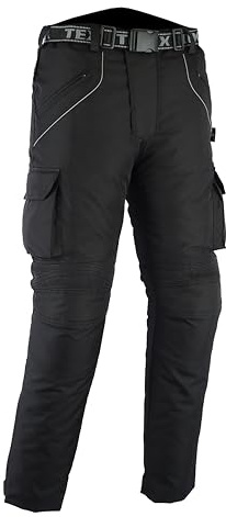 Texpeed Pantalones de moto hombre - Impermeable Pantalones de motorista - Con armadura de protecciónes CE (EN 1621-1) - Negro - 12XL Cintura/Pequeño Pierna
