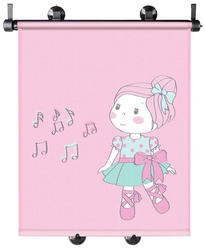 Walser Sonnenrollo Set Ballet Doll, 2 Stück Sonnenblenden-Auto Mädchen, Sonnenschutz Seitenscheibe, universal UV-Schutz Auto Kinder 43x52cm rosa