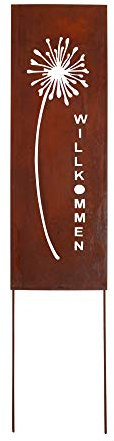 UNUS Gartendekoration Roststecker Willkommen Spruch Metallschild mit Pusteblume 66 x 22 cm