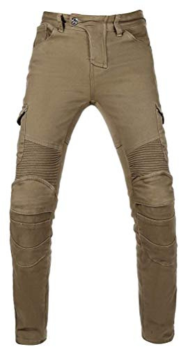 Winter Plus Velvet Men Motorcycle Riding Jeans Motocross Racing Pants CE Armored (S=28=Waist 31.5, Army Green)